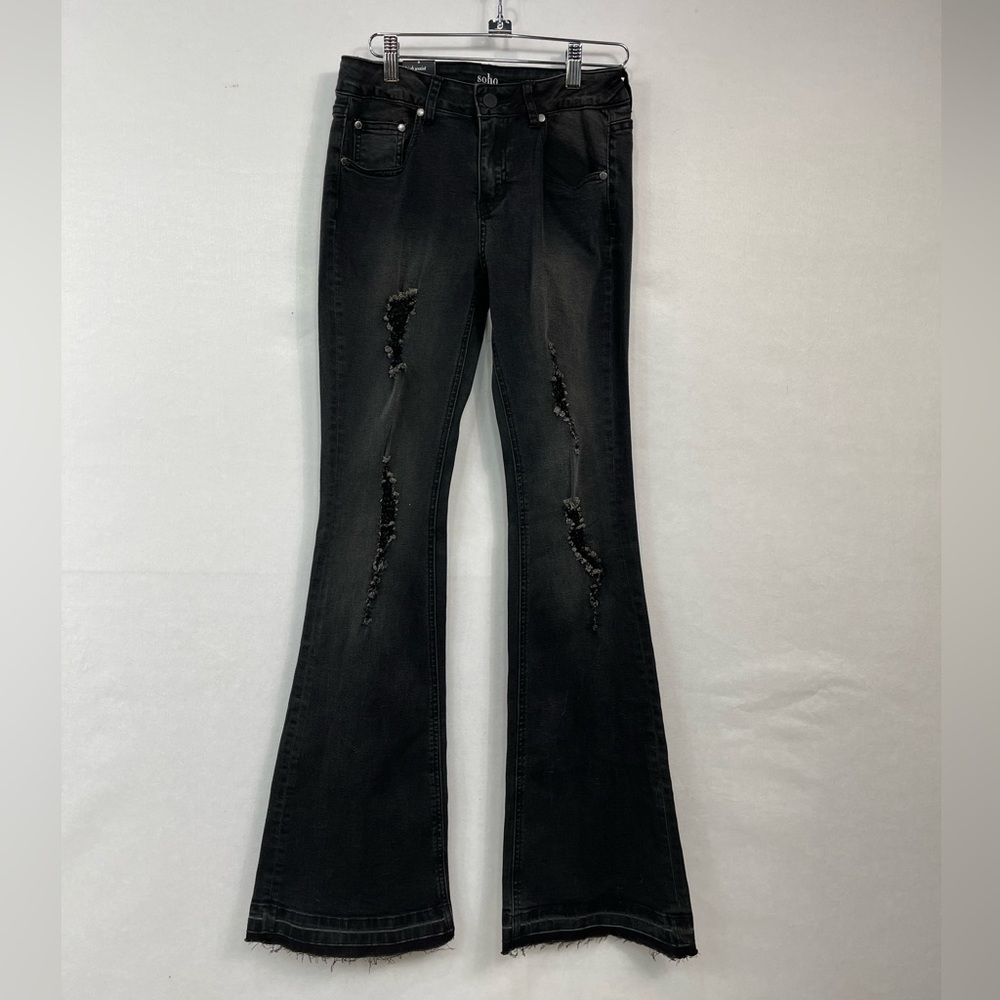 SOHO High Waist Black Flare Distressed Jeans